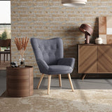 Multicolor Linen Upholstered Accent Chair with Wood Legs Wingback Chairs Living and Home Grey 