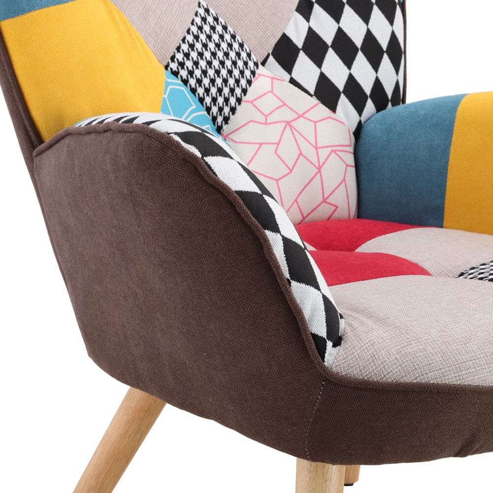 Multicolor Linen Upholstered Accent Chair with Wood Legs Wingback Chairs Living and Home 