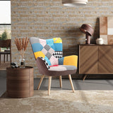 Buttoned Armchair Linen Upholstered Accent Chair with Rubberwood Legs Wingback Chairs Living and Home 