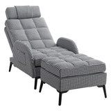 128.5cm 180-Degree Folding Houndstooth Recliner Chair Sleeping Sofa Chair with Footstool Recliners Living and Home 