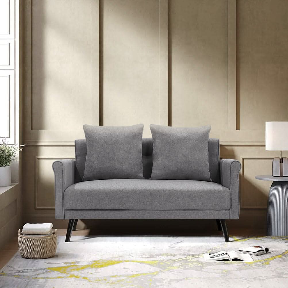 Modern Upholstered Fabric Sofa 2 Seater 2 Pillows