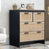 80cm Wide Wooden Vintage Storage Cabinet with Rattan Drawer Console Table Cabinets Living and Home 