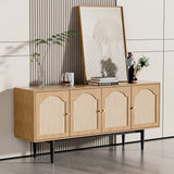 5ft Natural Modern Wood Woven 4 Doors Accent Cabinet