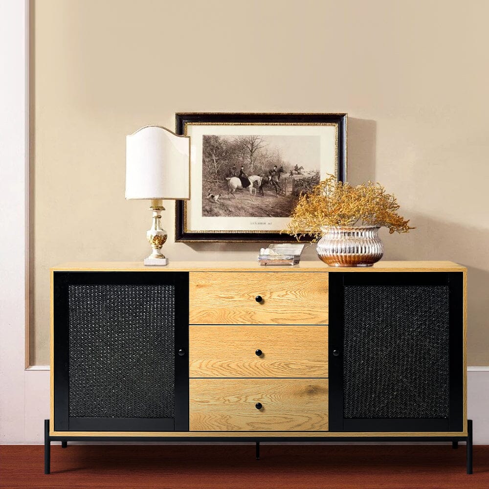 155cm W Natural Solid Large Sideboard Rattan Cabinet with Drawers Cabinets Living and Home 