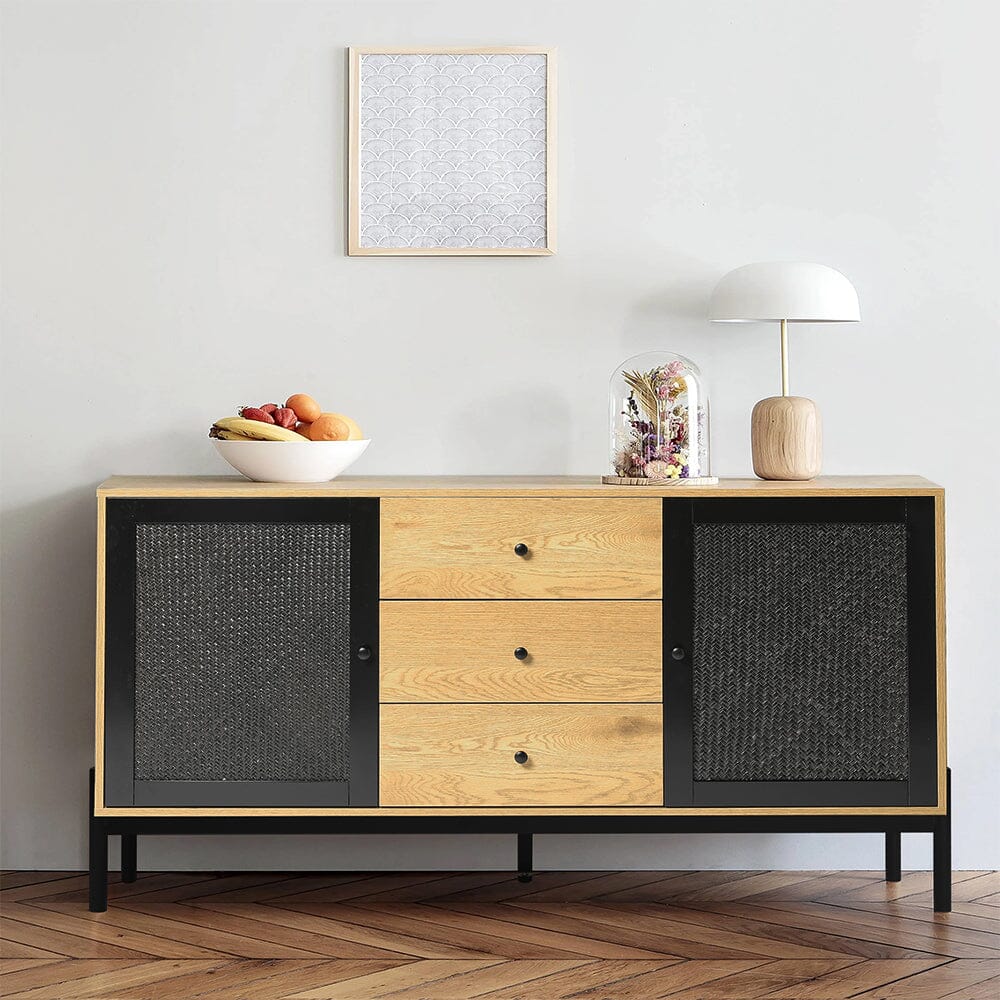 155cm W Natural Solid Large Sideboard Rattan Cabinet with Drawers Cabinets Living and Home 
