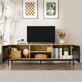 155cm W Rattan Wood TV Stand with Storage Cabinet TV Stands Living and Home 