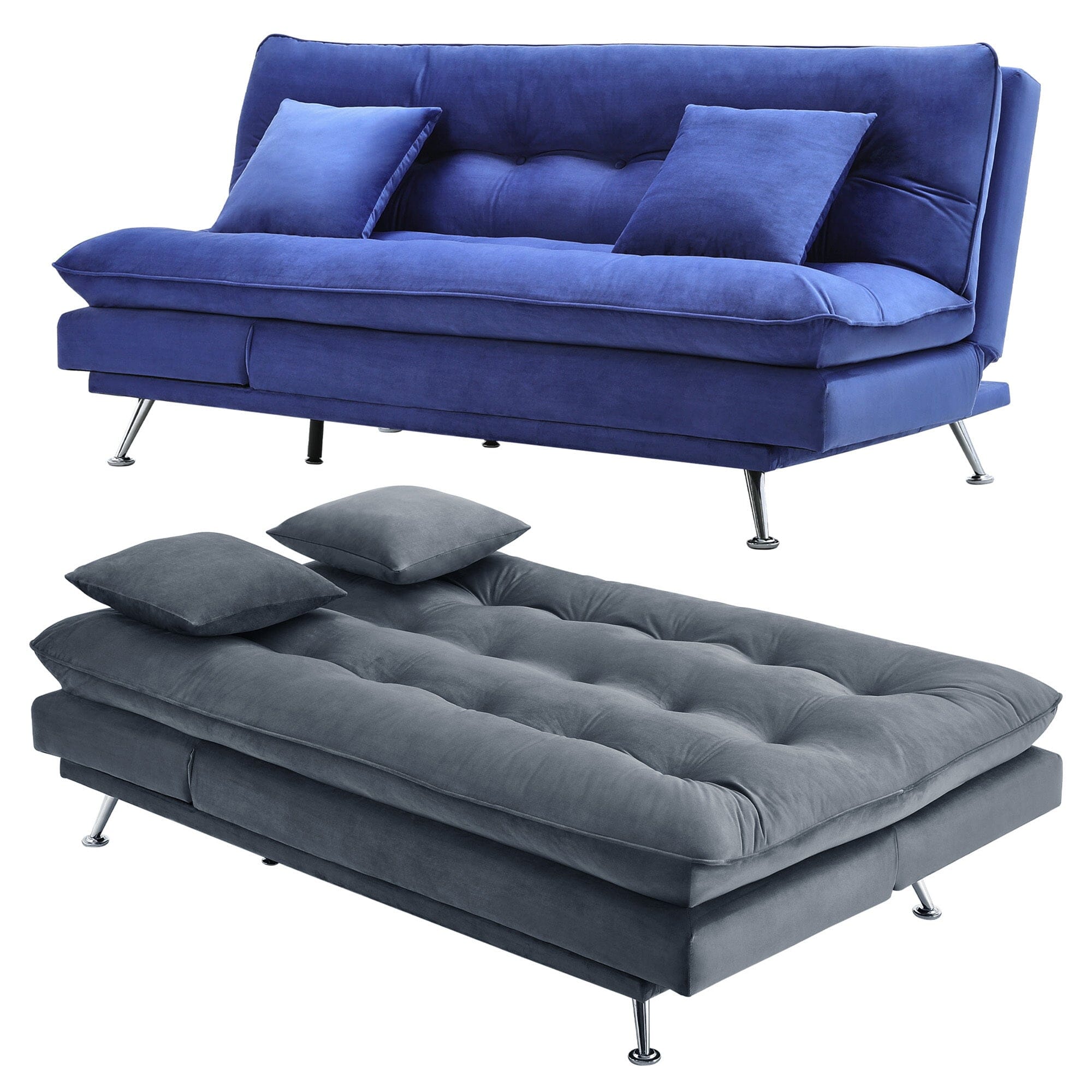 190cm Sofa Bed Fabric Upholstered Tufted with 3 Seater Blue/Grey