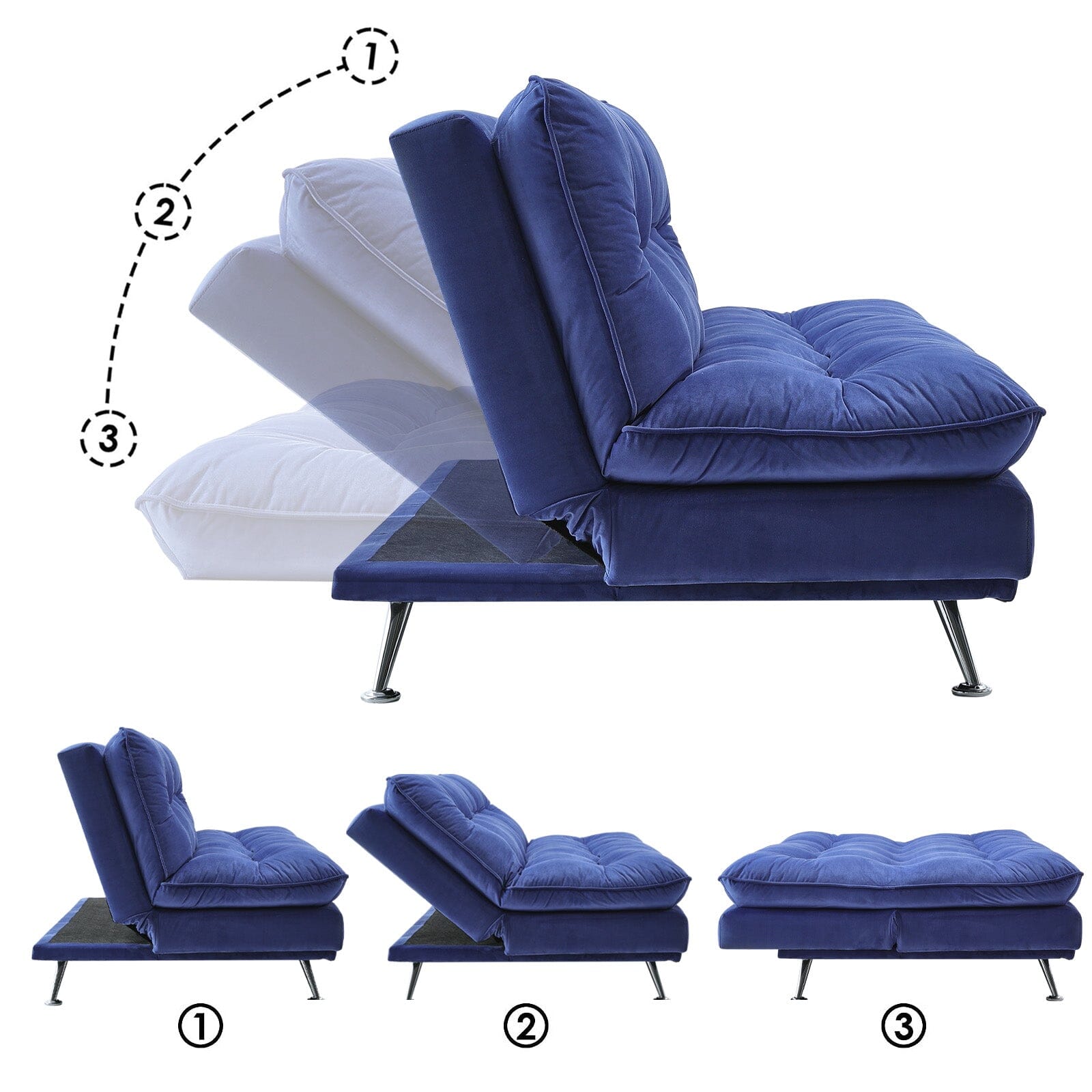 190cm Blue Sofa Bed Fabric Upholstered Tufted with 3 Seater Living