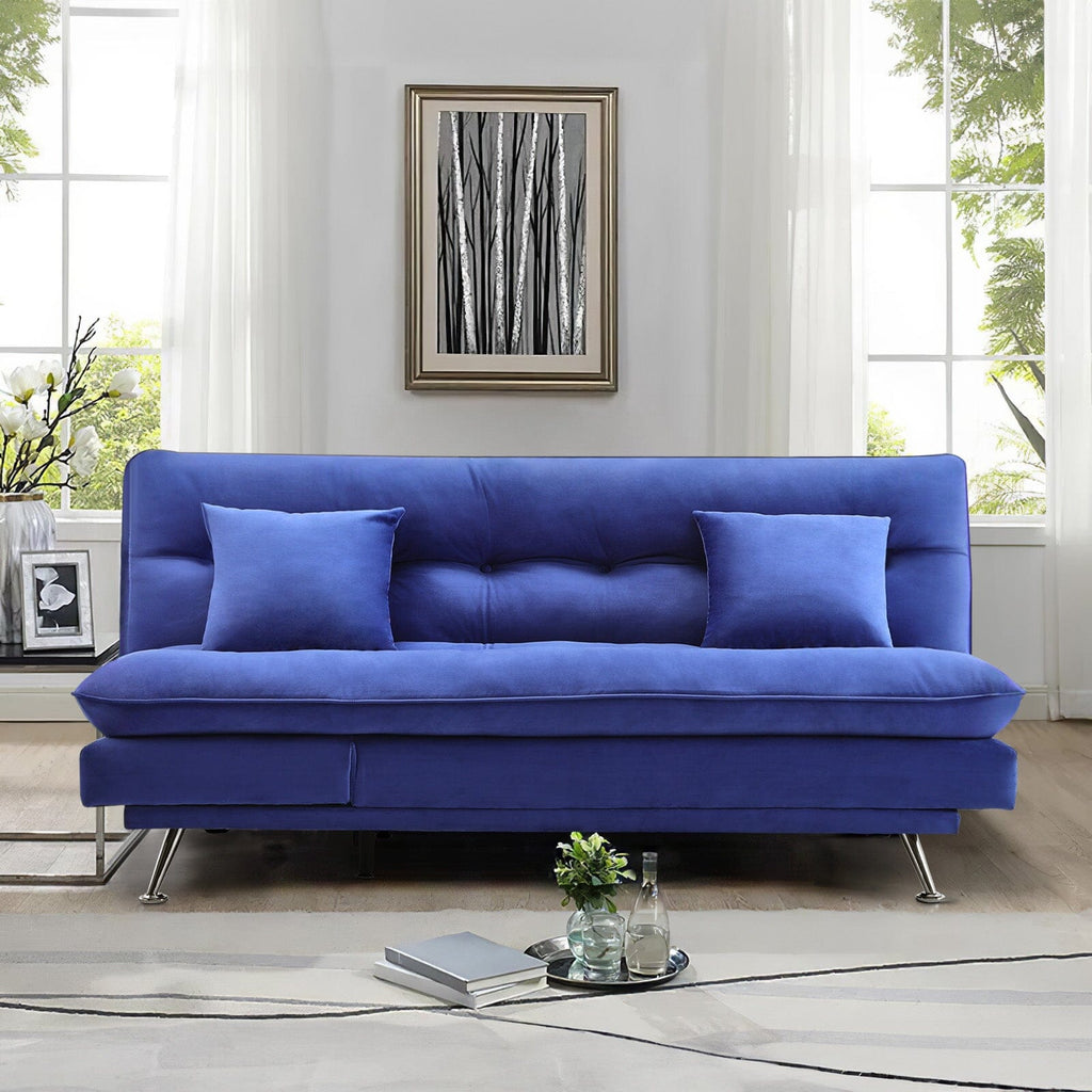 190cm Blue Sofa Bed Fabric Upholstered Tufted with 3 Seater Living and Home