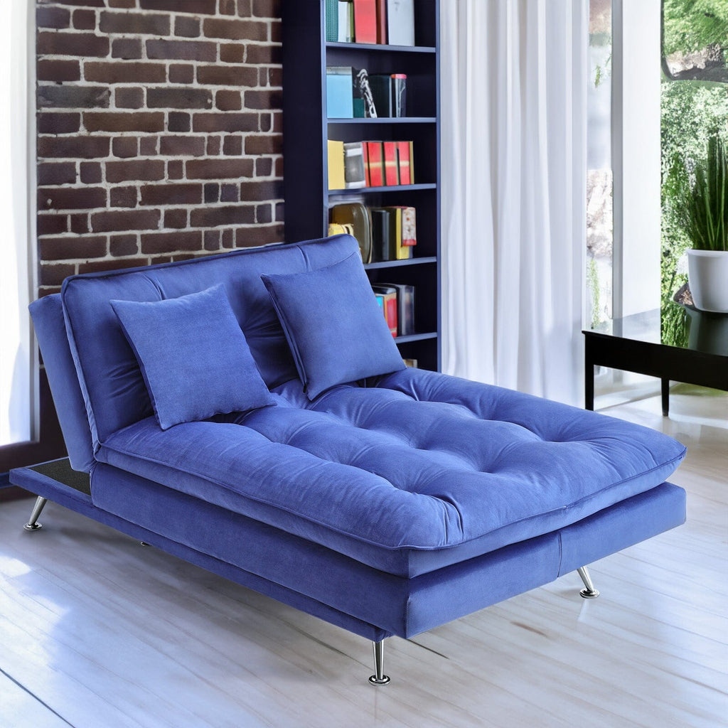 190cm Blue Sofa Bed Fabric Upholstered Tufted with 3 Seater Living and Home