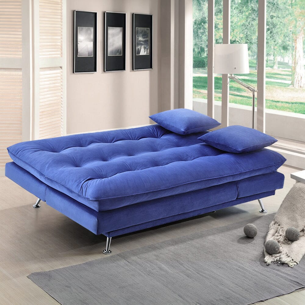 190cm Blue Sofa Bed Fabric Upholstered Tufted with 3 Seater Living