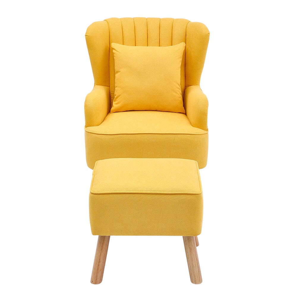 Yellow/Grey Contemporary Upholstered Wingback Chair and Footstool Set Wingback Chairs Living and Home 
