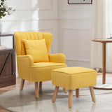 Yellow Contemporary Upholstered Wingback Chair and Footstool Set Wingback Chairs Living and Home 