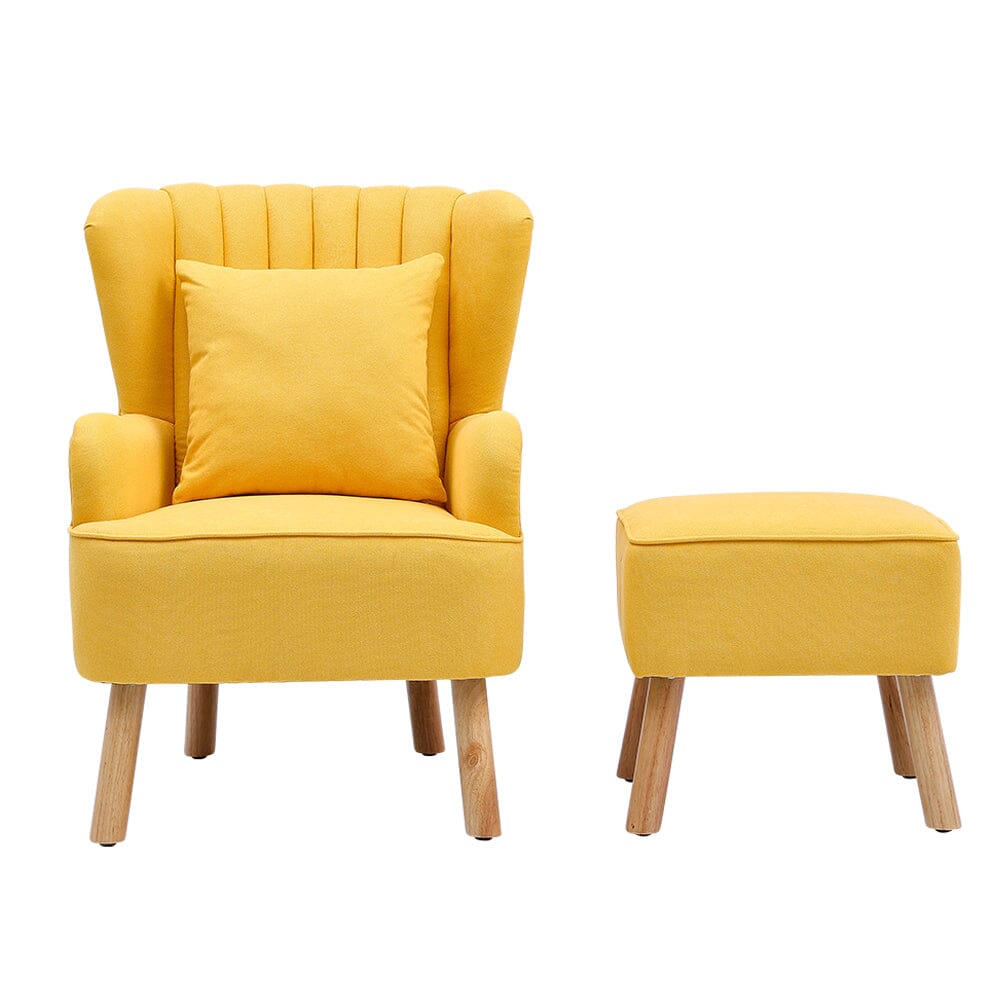 Yellow Contemporary Upholstered Wingback Chair and Footstool Set Wingback Chairs Living and Home 