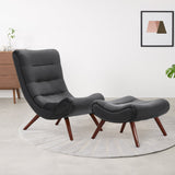 Black Modern Curved Velvet Lounge Chair with Footstool