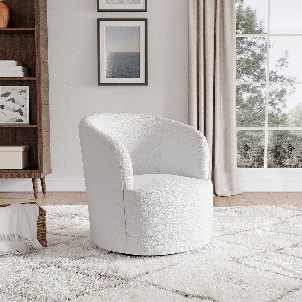 80cm Wide White Faux Fur Accent Swivel Tub Chair Tub Chairs Living and Home 