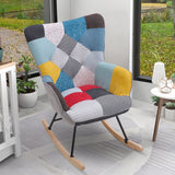 Patchwork Rocking Chair with Wood Legs