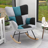 3ft Patchwork Upholstered Rocking Chair with Metal Legs Wooden Skates Rocking Chairs Living and Home 