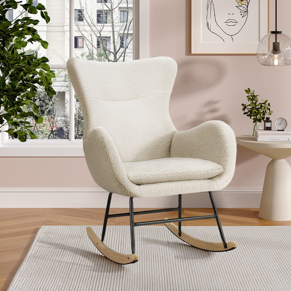 Modern Teddy Fabric Rocking Chair with Rubber Wood Base Living and Home 