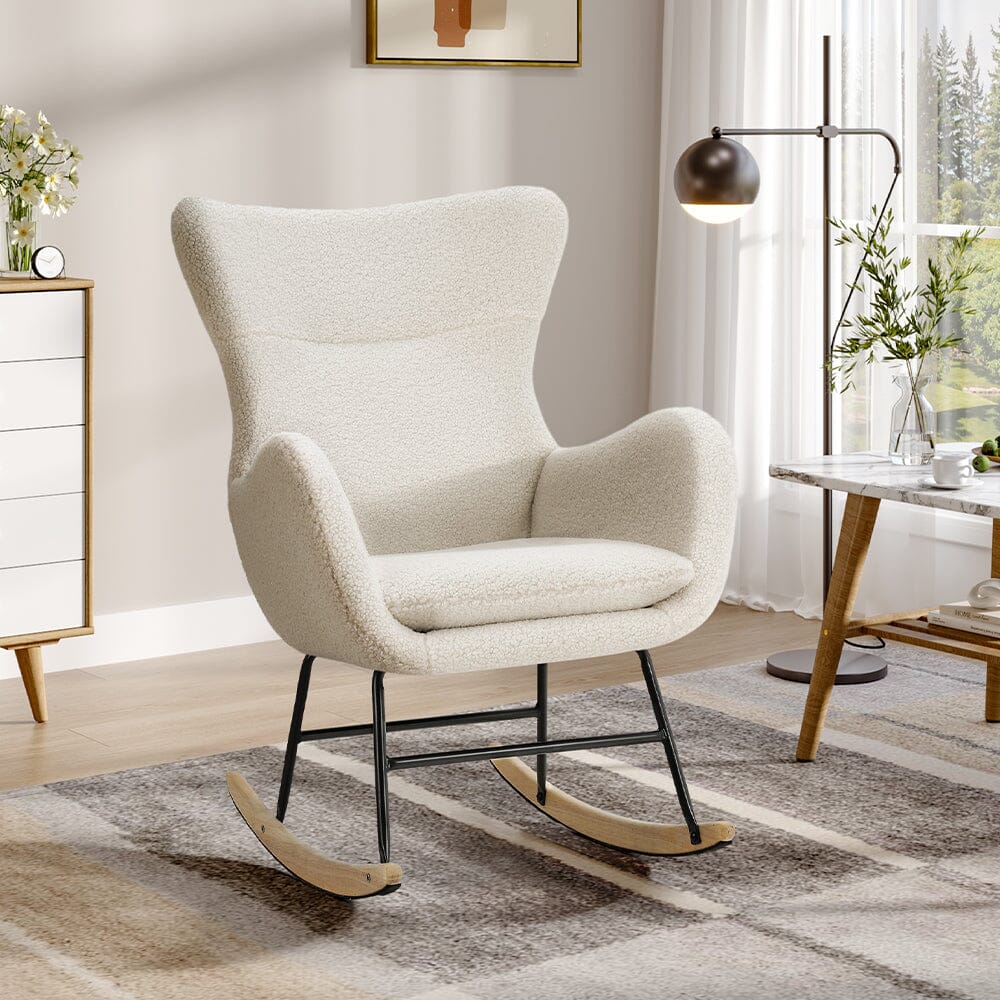 Modern Teddy Fabric Rocking Chair with Rubber Wood Base Living and Home 