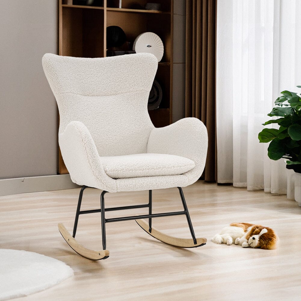 Modern Teddy Fabric Rocking Chair with Rubber Wood Base Living and Home 