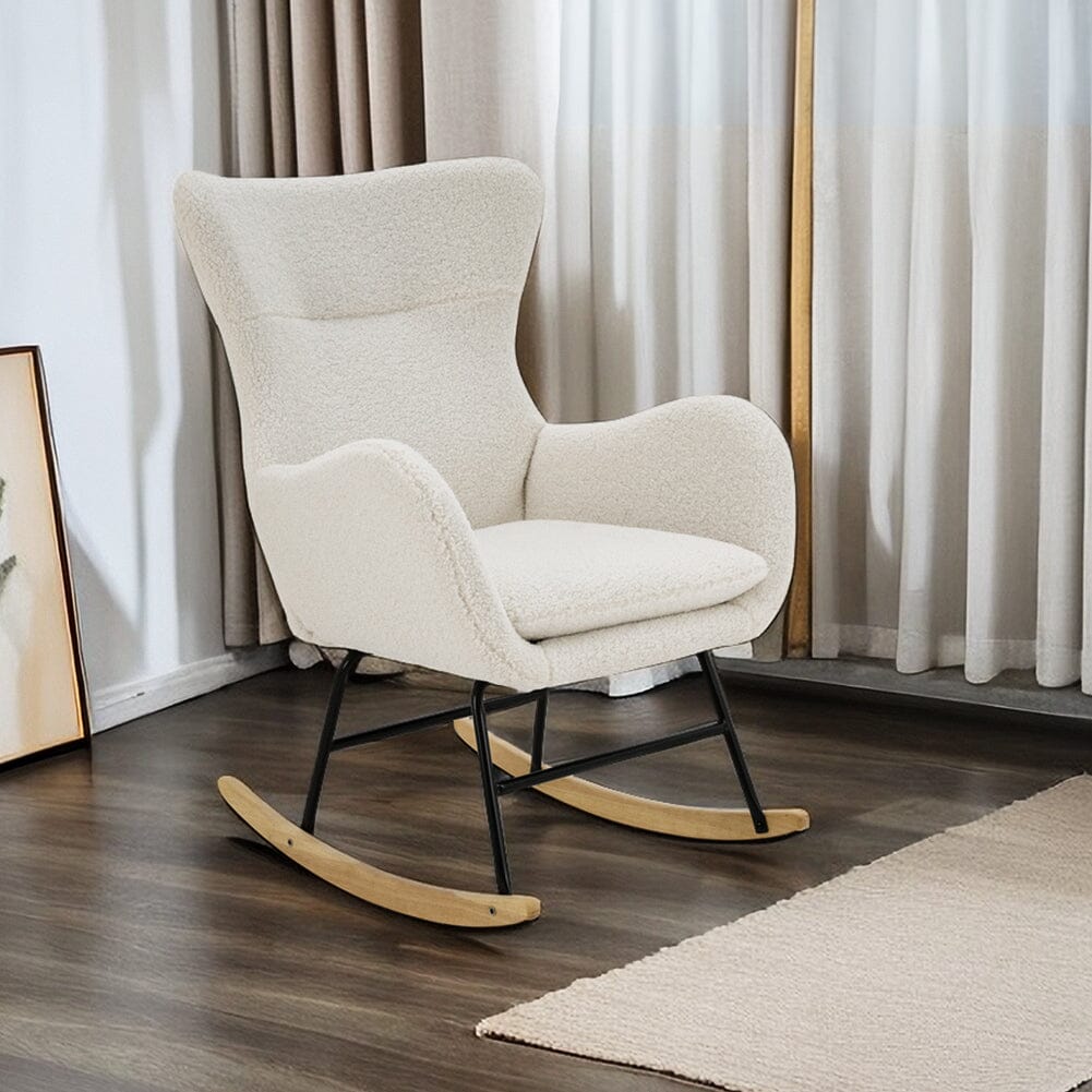 Modern Teddy Fabric Rocking Chair with Rubber Wood Base Living and Home 