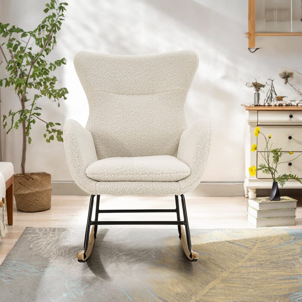 Modern Teddy Fabric Rocking Chair with Rubber Wood Base Living and Home 