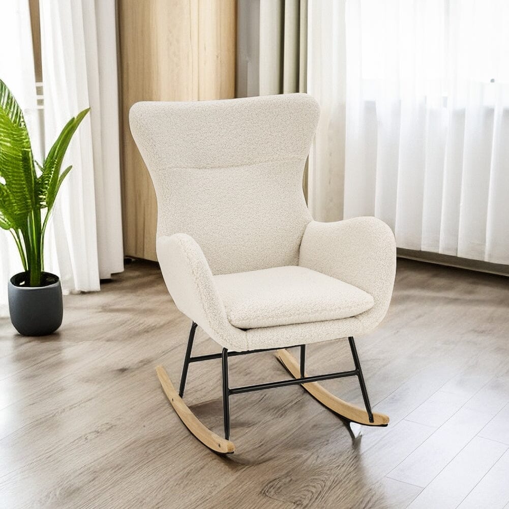 Modern Teddy Fabric Rocking Chair with Rubber Wood Base Living and Home 