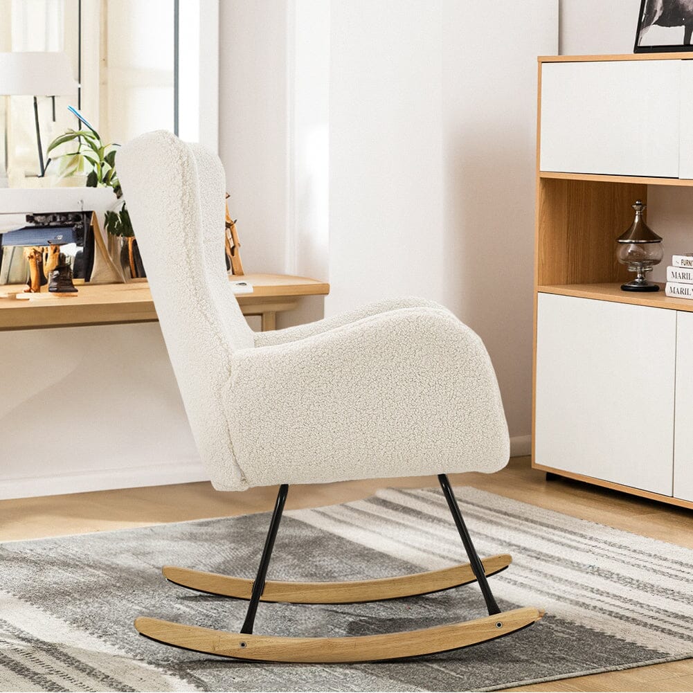 Modern Teddy Fabric Rocking Chair with Rubber Wood Base Living and Home 