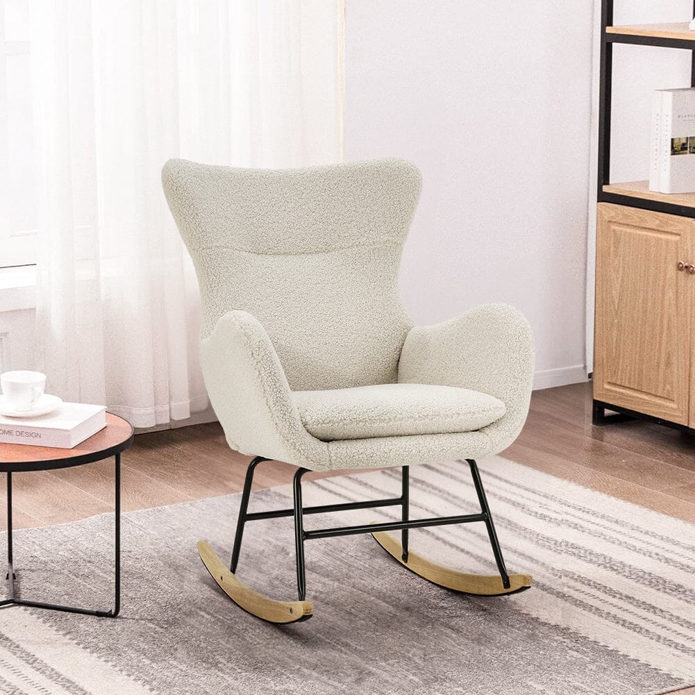 Modern Teddy Fabric Rocking Chair with Rubber Wood Base Living and Home 