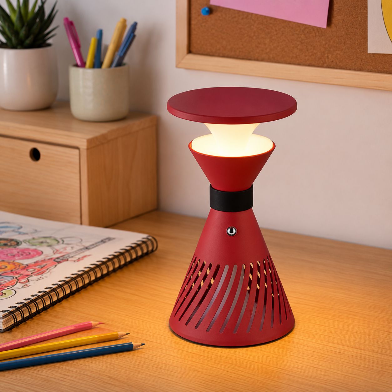 Retro Funnel Ambient Table Lamp - Portable Dimmable Cordless LED Light Lightsin UK Red In Stock 