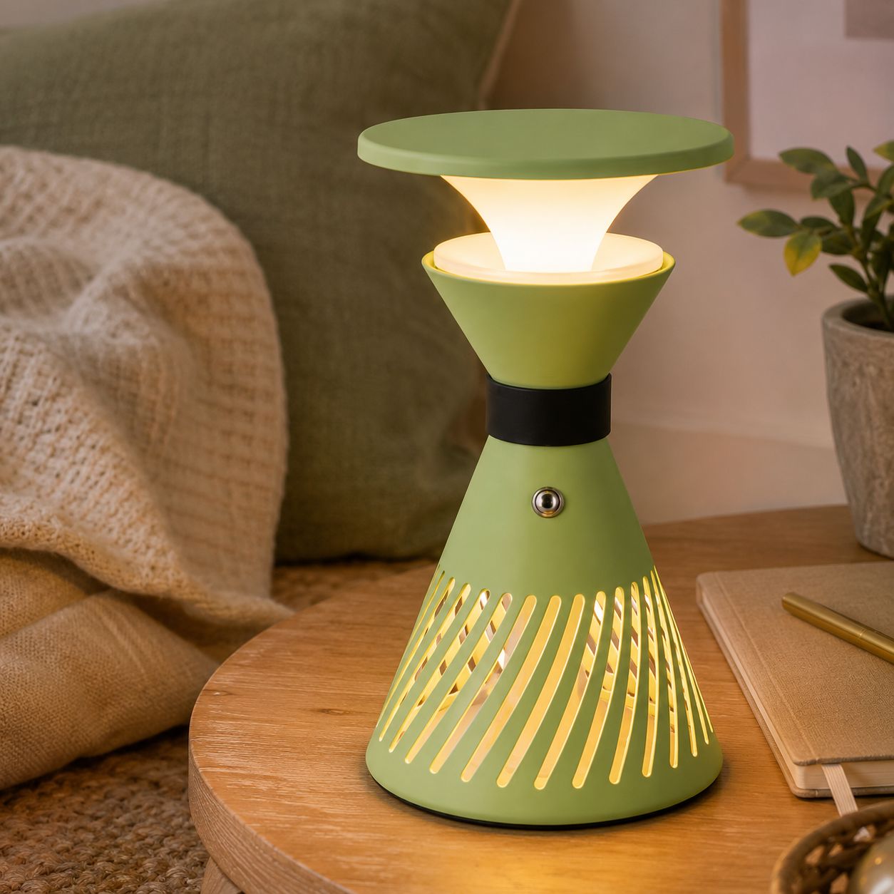 Retro Funnel Ambient Table Lamp - Portable Dimmable Cordless LED Light Lightsin UK Green In Stock 