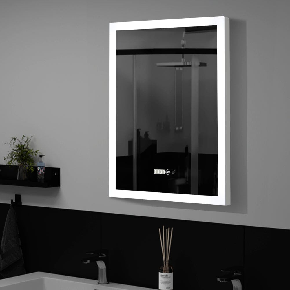 Anti-Fog Aluminum LED Touch Switch Bathroom Vanity Mirror with Clock Bathroom Mirrors Living and Home Square Shape LED 