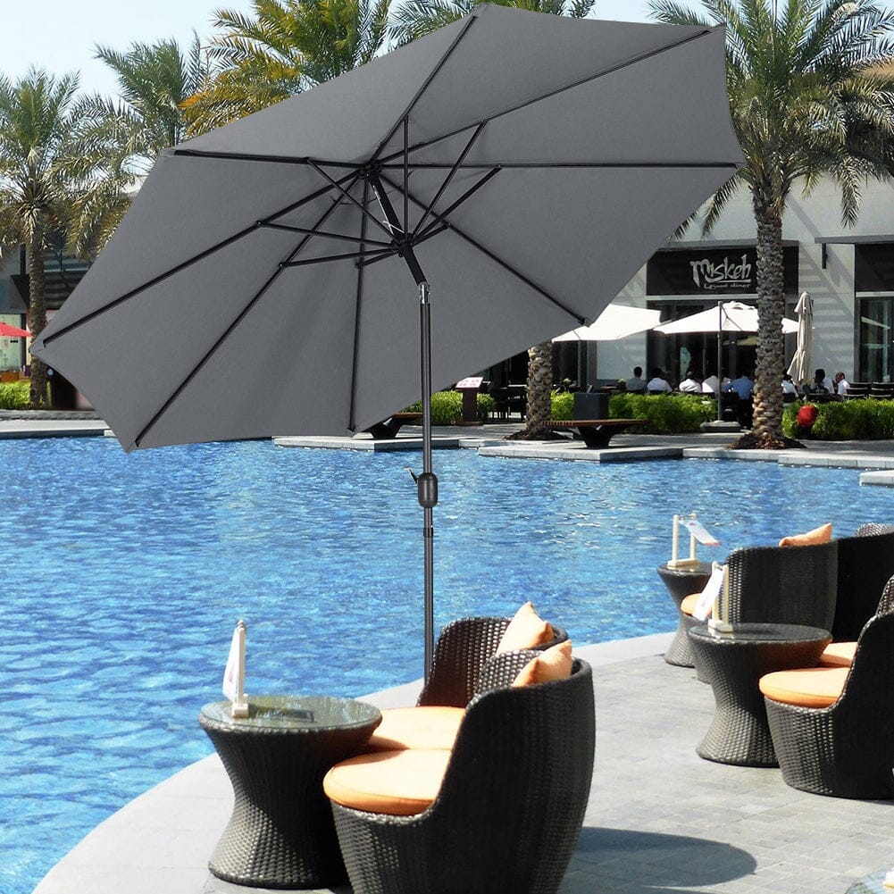 3M Sunshade Parasol Backyard Garden Tilt Umbrella with Crank Parasols Living and Home Dark Grey 