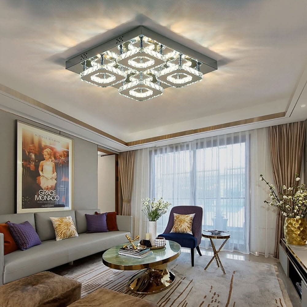 68 W Square LED Ceiling Light Crystal Dimmable Warm Light