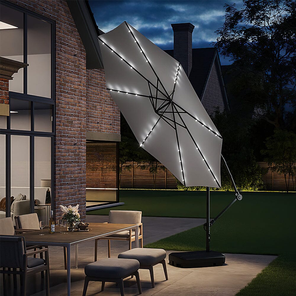 3M Cantilever Garden Parasols Light Grey Iron Banana Umbrella with LED ...