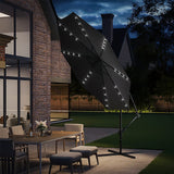 Dark Grey 3m Iron Banana Umbrella Cantilever Garden Parasols with LED Lights