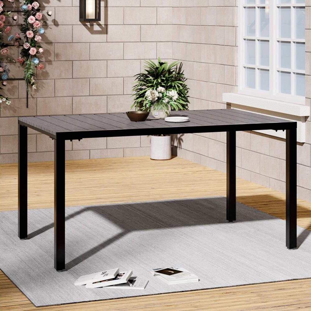 150cm Wood Effect Garden Dining Table with Parasol Hole in Grey