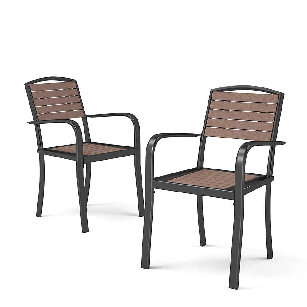 Set of 2/4 Garden Dining Armchairs with Metal Legs Patio Side Chairs Living and Home Brown Set of 2 