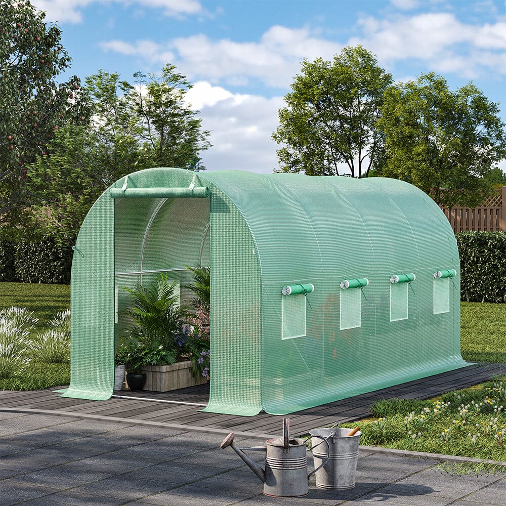 13×9ft/ 19×9ft Metal Framed Walk-in Greenhouse with Zipper Door and Windows Greenhouses Living and Home 13×9ft 