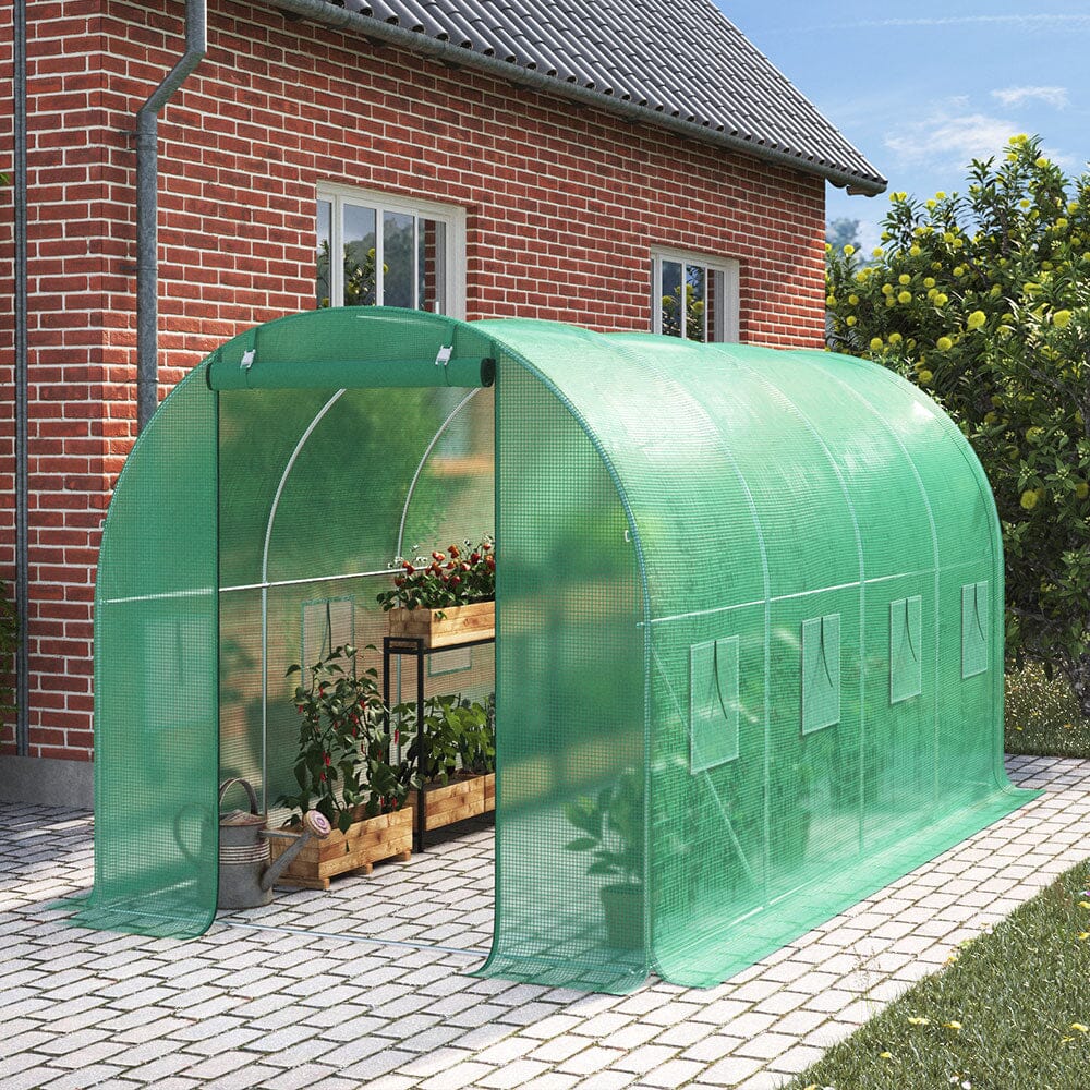 Green Outdoor Walk-in Tunnel Greenhouse with Steel Frame Greenhouses Living and Home 4x3x2M 