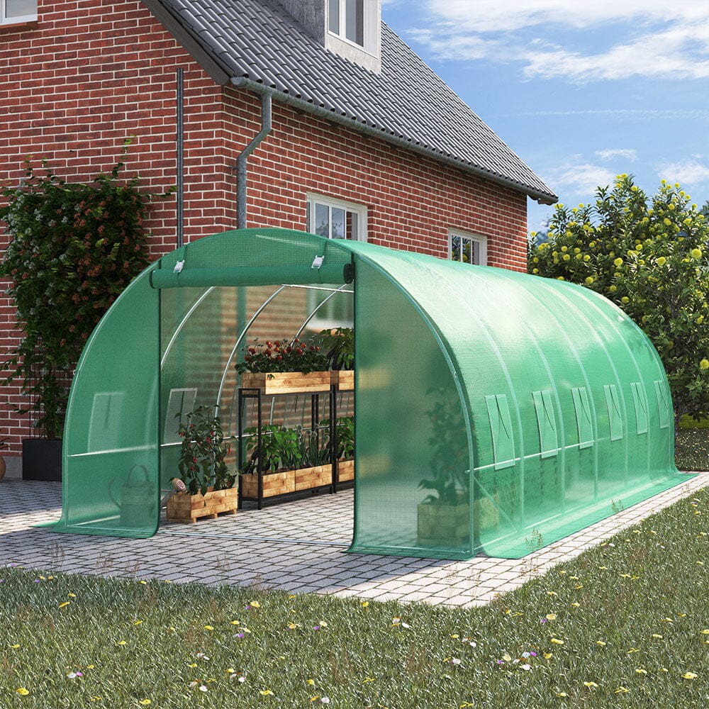 Green Outdoor Walk-in Tunnel Greenhouse with Steel Frame Greenhouses Living and Home 6x3x2M 
