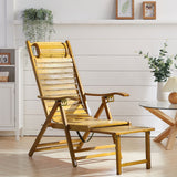 Foldable Bamboo Recliner Lounge Chair with Retractable Footrest Sun Loungers Living and Home 