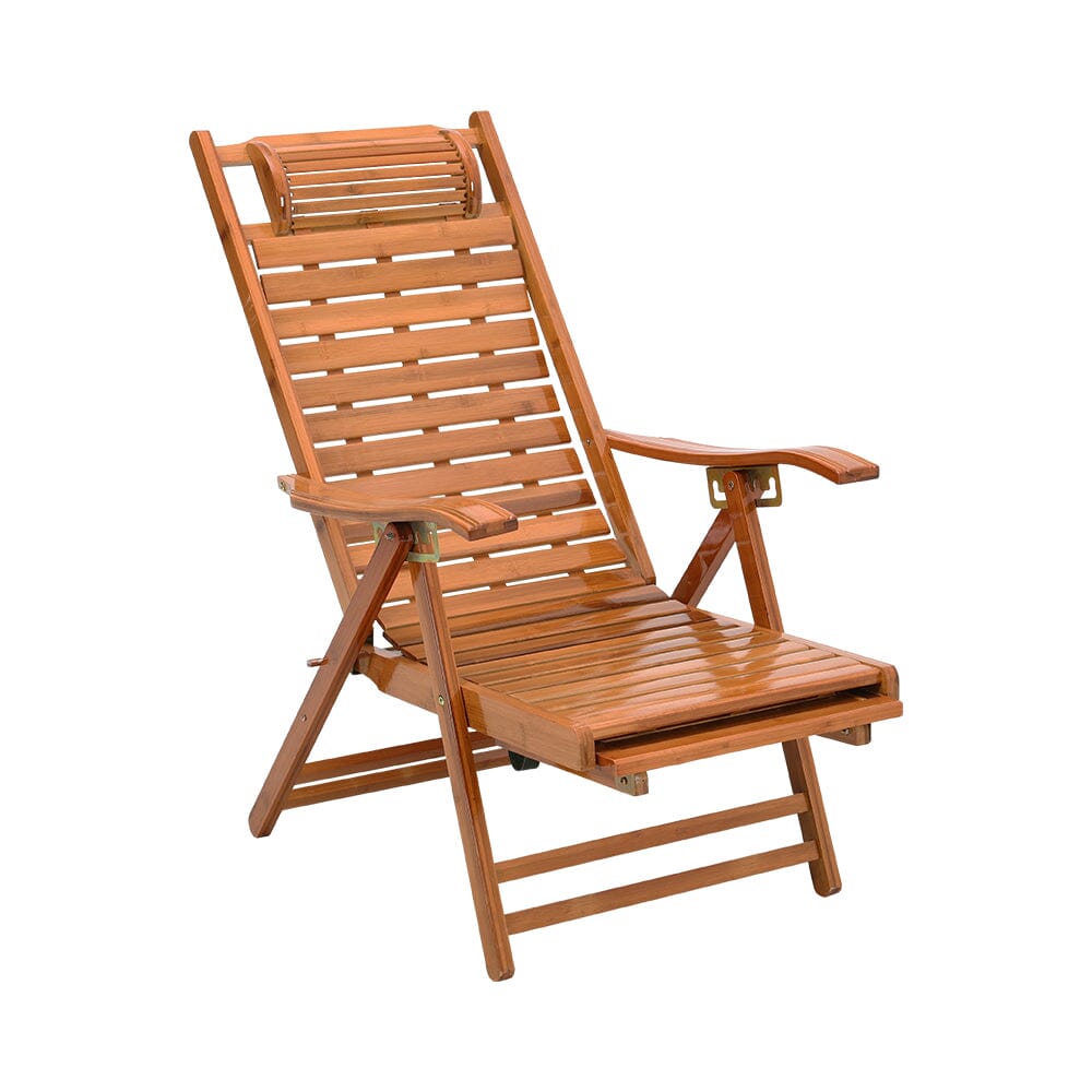 Bamboo Foldable Recliner Lounge Chair with Retractable Footrest Sun Loungers Living and Home 