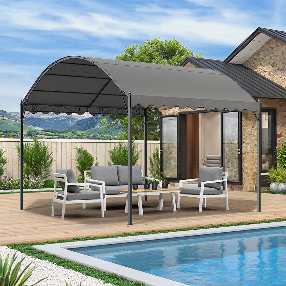 300cm Wide Outdoor Metal Arched Pergola with Shade Dark Grey Canopies & Gazebos Living and Home 