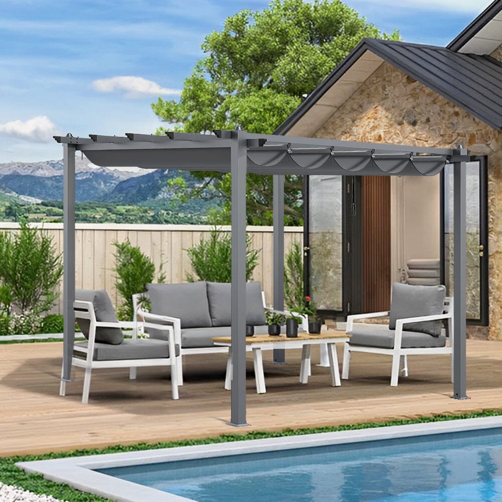 300cm Wide Aluminum Pergola for Patio Deck Outdoor Horizontal Pulling Square Pergolar Canopies & Gazebos Living and Home 