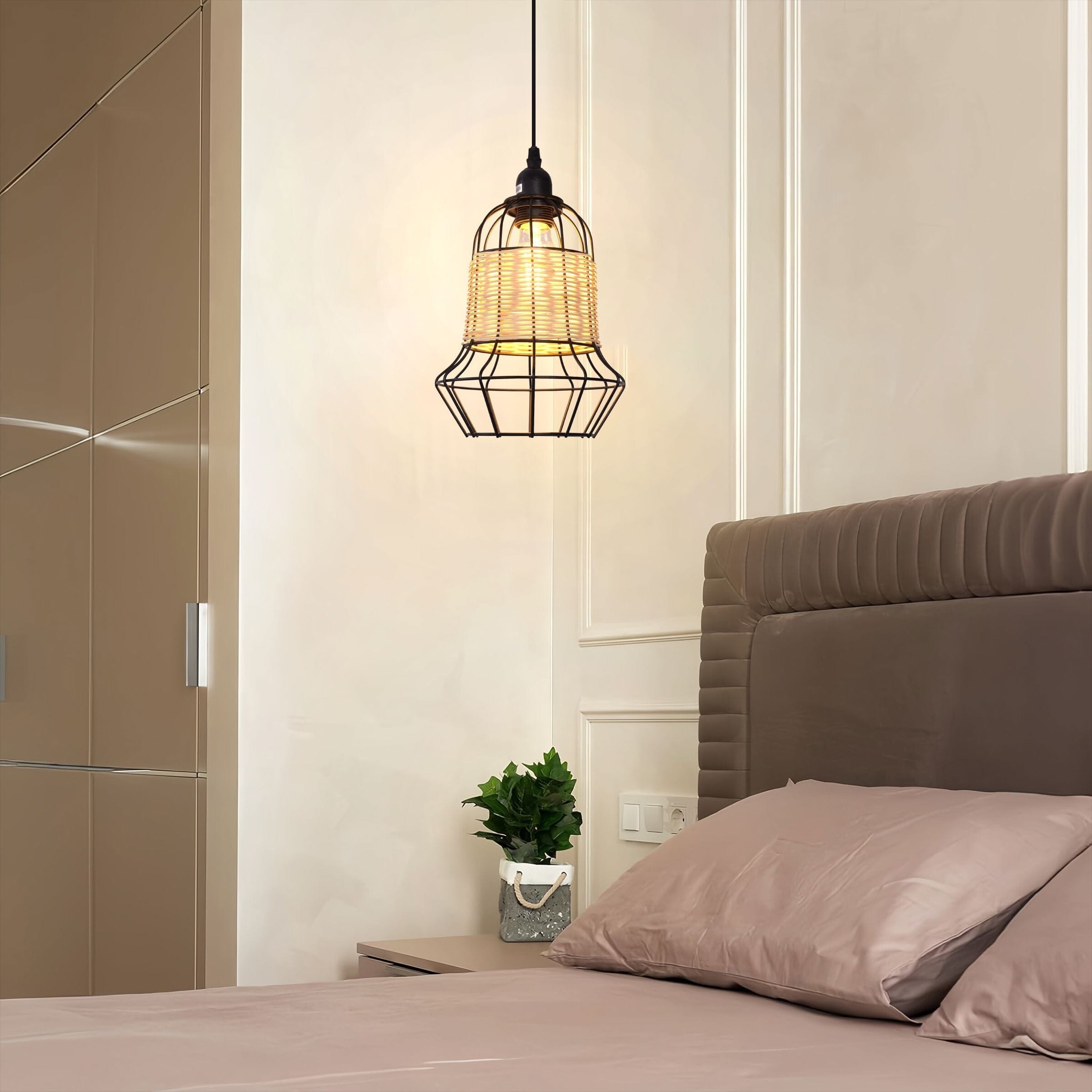 ‍Lightsin Basket-Inspired Bar Pendant Light Natural Rattan Pendant Lighting (80% off) Lightsin UK 1 Unit 