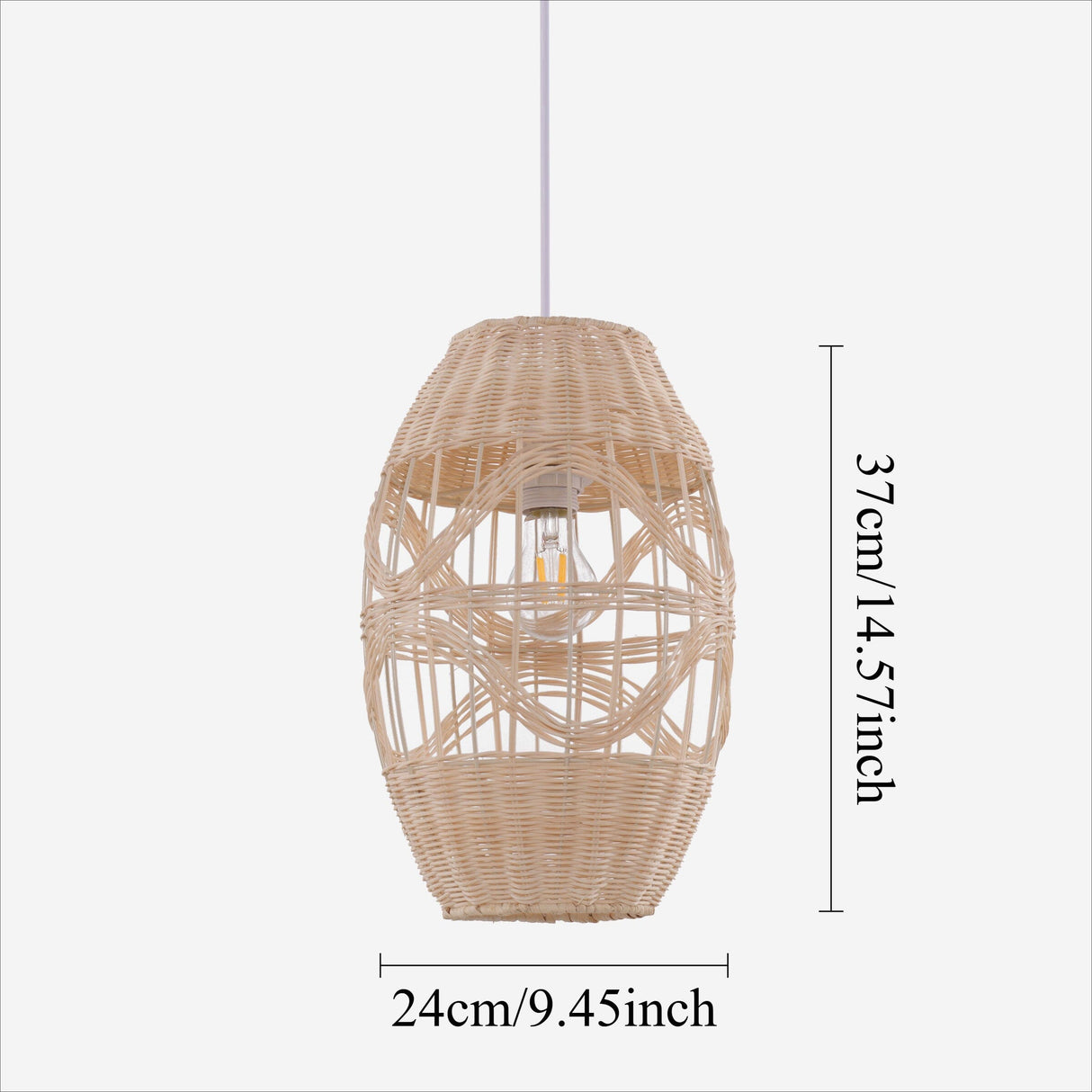 Lightsin Boho-Chic Handwoven Elongated Oval Rattan Pendant Light Lightsin UK 
