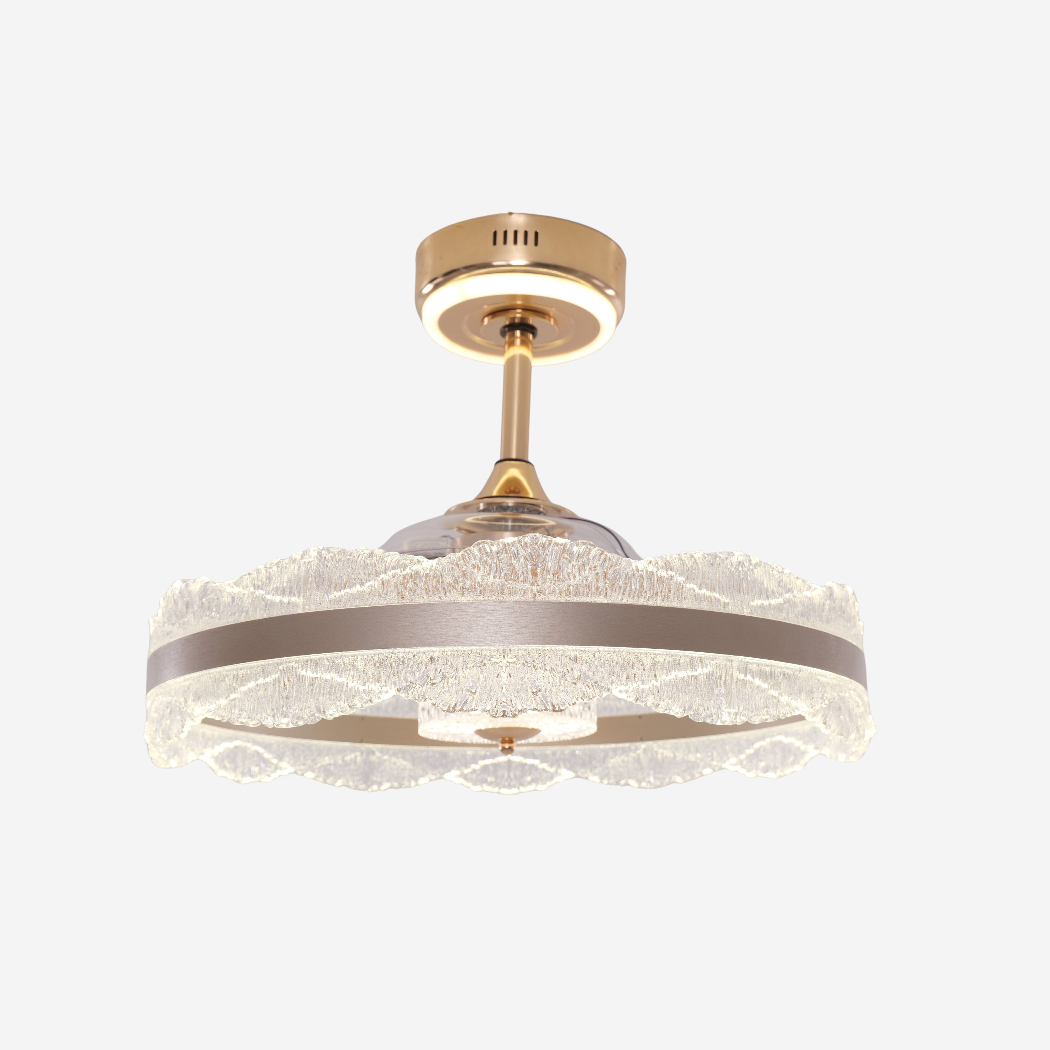 Luxury Gold Frame LED Ceiling Fan Light with Retractable Blades Lightsin UK 