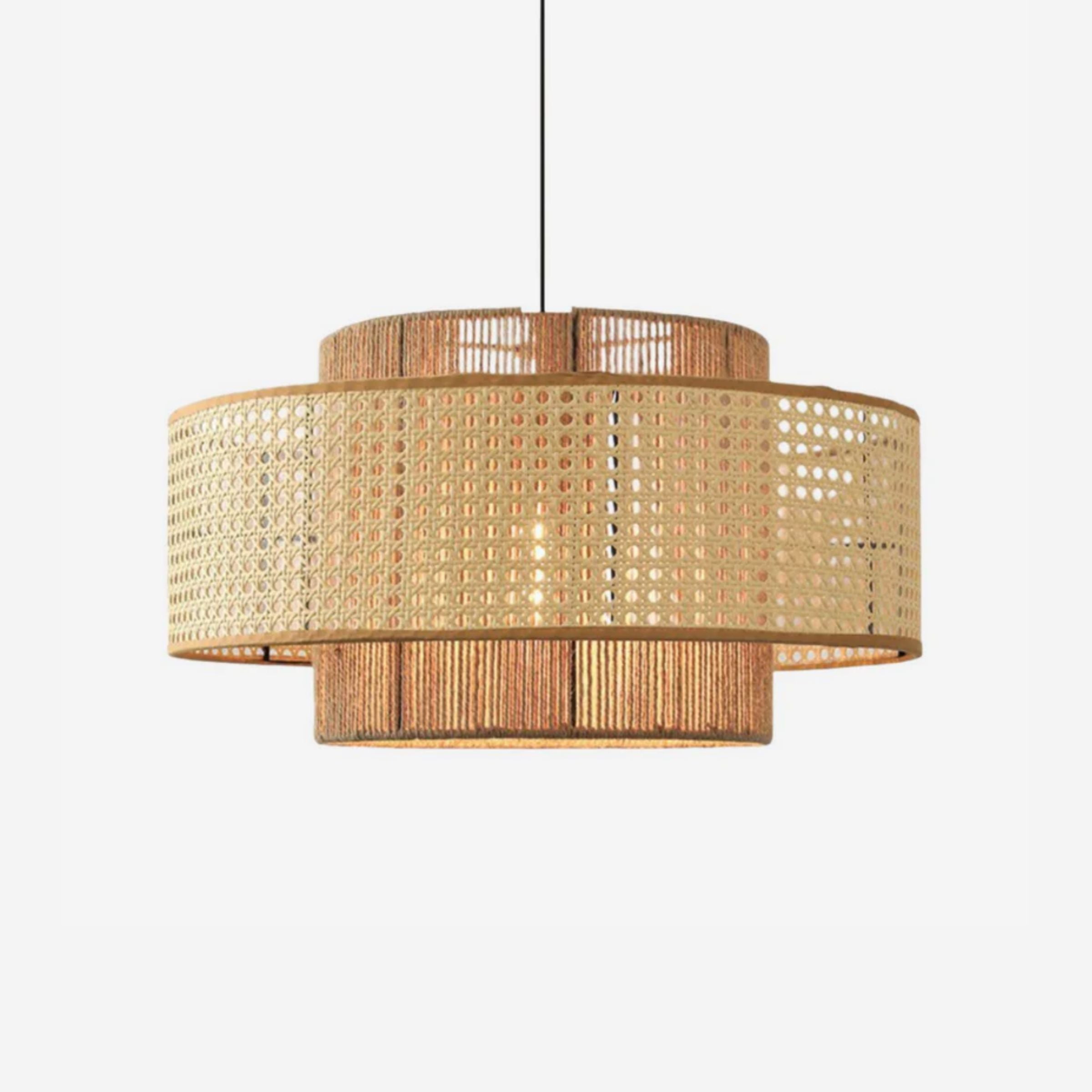 Lightsin Natural Woven Rattan and Hemp Rope Rustic Pendant Light Fixture Lightsin UK 